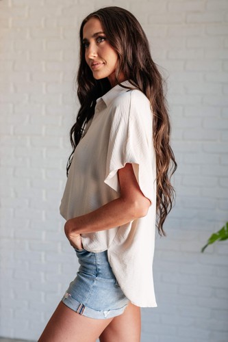 Sweet Simplicity Button Down Blouse in Oatmeal - Picture 6 of 17