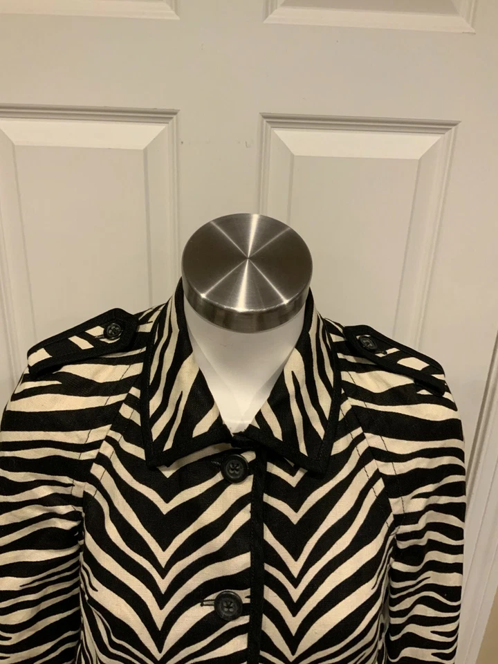 J. Crew Collection Black & White Zebra Striped Button-Up Jacket, Size 2 - Image 2 of 4
