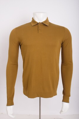 Loro Piana Womans Polo Shirt Top Sweater Size 48 US 14 Mustard Brown Cotton NWT