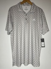 Adidas Men Polo Golf Collared Shirt White Logo Short Sleeve Adi-Print Medium