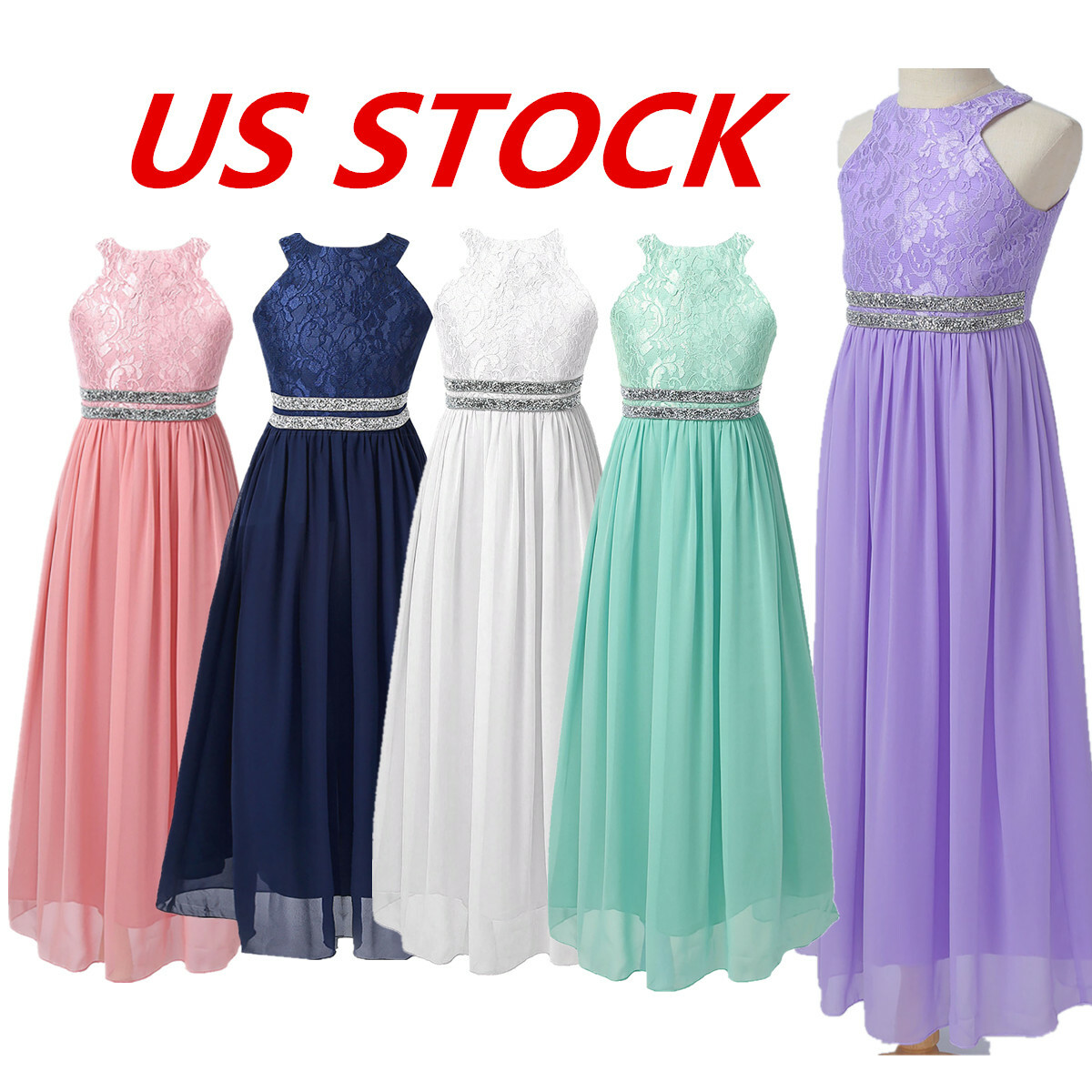 US Girls Sleeveless Floral Lace Rhinestone Dress Wedding Bridesmaid Formal Dress | eBay US Girls Sleeveless Floral Lace Rhinestone Dress Wedding Bridesmaid Formal Dress | eBay