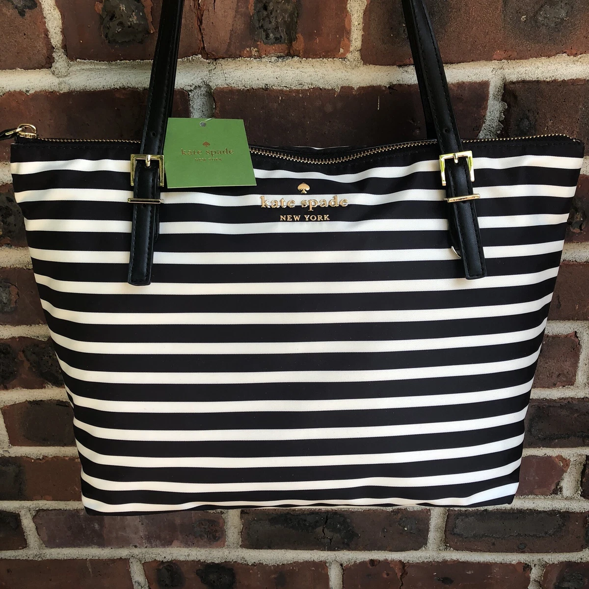 Kate Spade Stripes Nylon Tote Shopper Top Zip Watson Lane Maya New