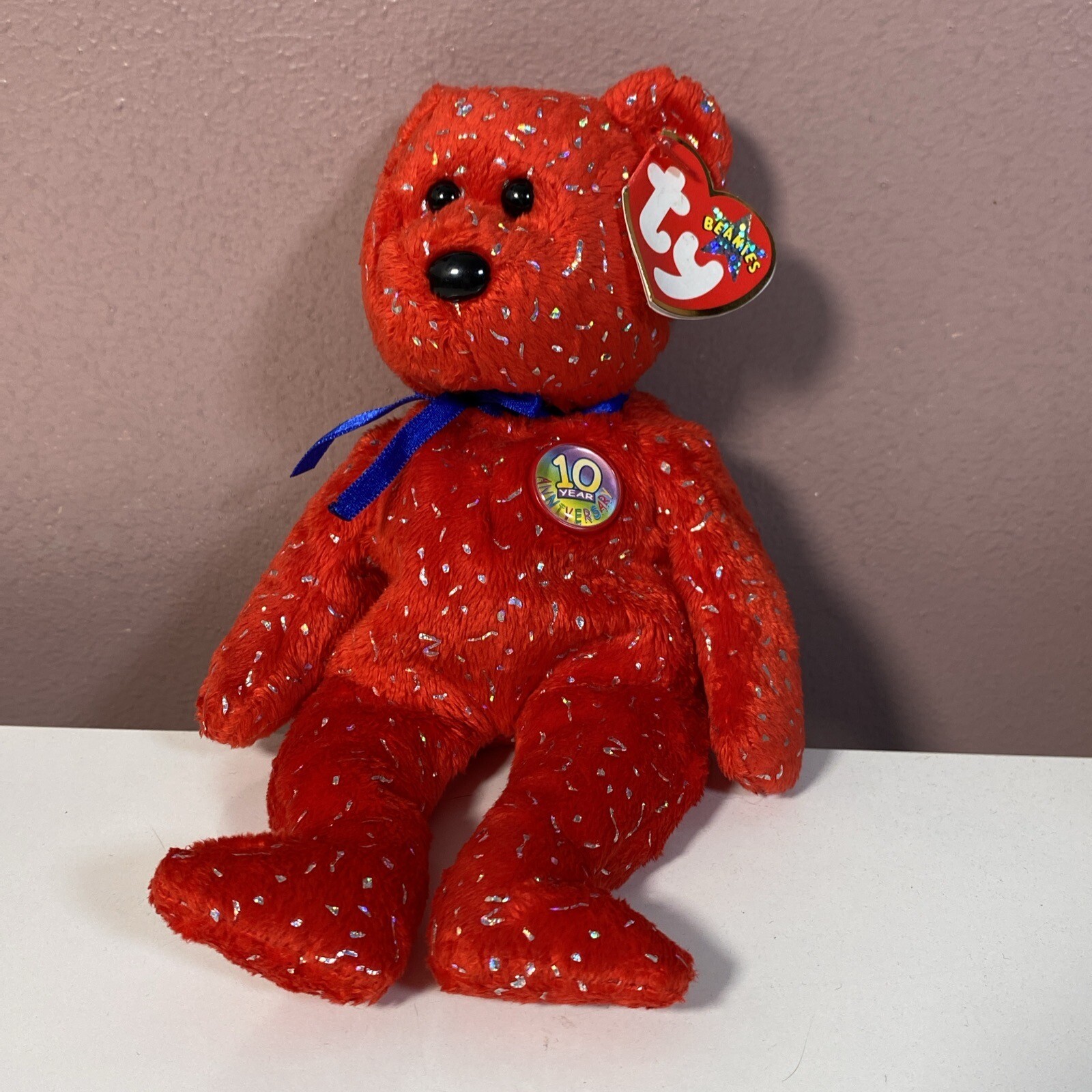 TY Beanie Babies - Decade The Bear (Red  Version) 10 Year Anniversary