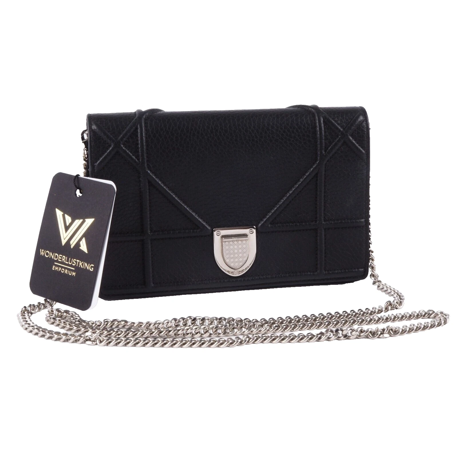 CHRISTIAN DIOR Diorama Noir Portefeuille sur Chaîne Cuir Luxe OP :