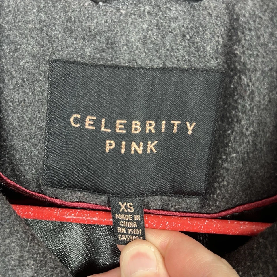 Chaquetón Celebrity Rosa Para Mujer Gris Carbón Cuello Doble Pecho Bolsillo Talla XS Foto 2 de 4