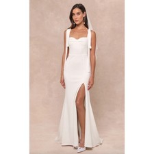Lulus Splendid Love White Bustier Tie-Strap Mermaid Maxi Dress Wedding Large NWT