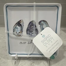 Set 8 “AW SHUCKS” Oysters 6” Square Melamine Appetizer Plates Sigrid Olsen NEW