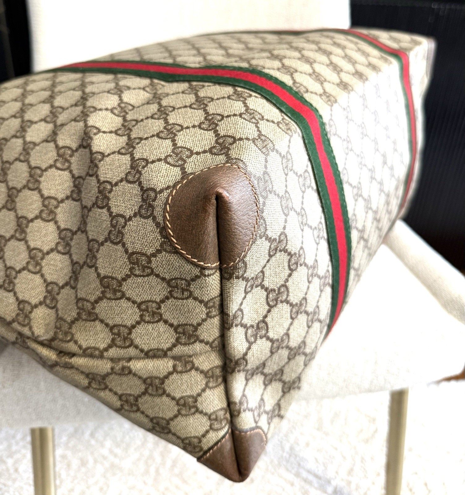 GUCCI Authentic Web Sherry Line Boston Bag Travel Bag XL tote Monogram Brown thumbnail 17