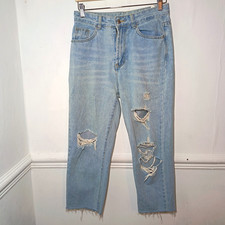 Shein Womens Jeans Size S UK 10 12 Cropped Raw Hem Distressed High Waisted