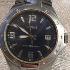 Lorus Quartz Analogue Watch Blue Dial Date 100m Steel Bracelet V500-0A40