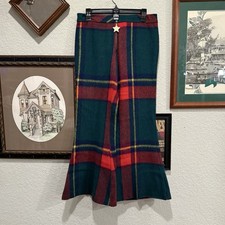 Vintage 70s RARE Colorful Plaid Hi Waisted Bell Bottom Flare Wool Pants Sz 32x30