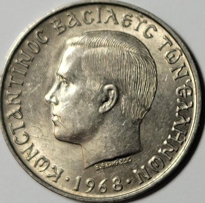 10 Drachma coin from Greece - King Constantine & Crowned Arms of Greece - 1968