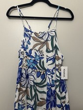 Kindred Women’s Large Floral Maxi Dress Blue White Rayon Sleeveless NWT