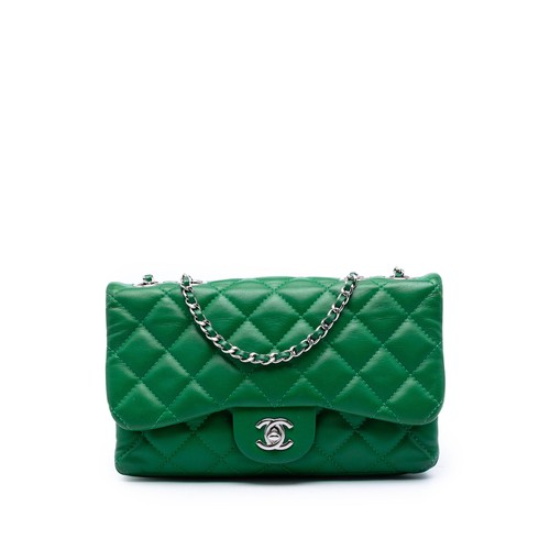 Chanel Small Quilted Lambskin 3 Flap Pre-Loved Crossbody Bag Green