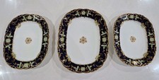 Stunning Set 3 Antique Coalport Blue Gilt Dishes Plates Vine Decoration 1830 40s