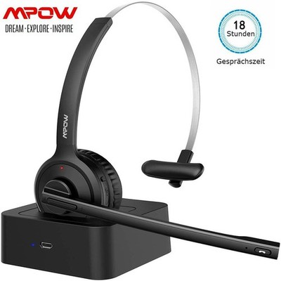 Mpow Bluetooth Kopfhörer Stereo Mikrofon mit Ladestation Büro Headsets Headphone