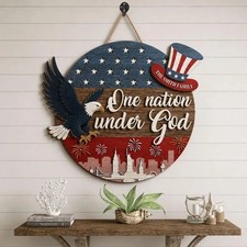 Personalized USA 250th Anniversary Sign, Patriotic American Flag Door Hanger