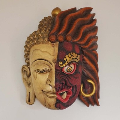 Rare Yama Buddha Wooden Mask Wall Hanging 19'' - Made in Nepal