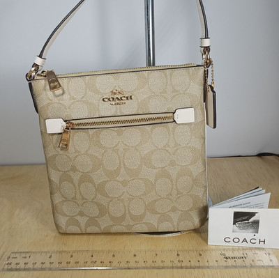 Coach New York Daisy Small Khaki Beige Crossbody Signature PVC Gold Plated