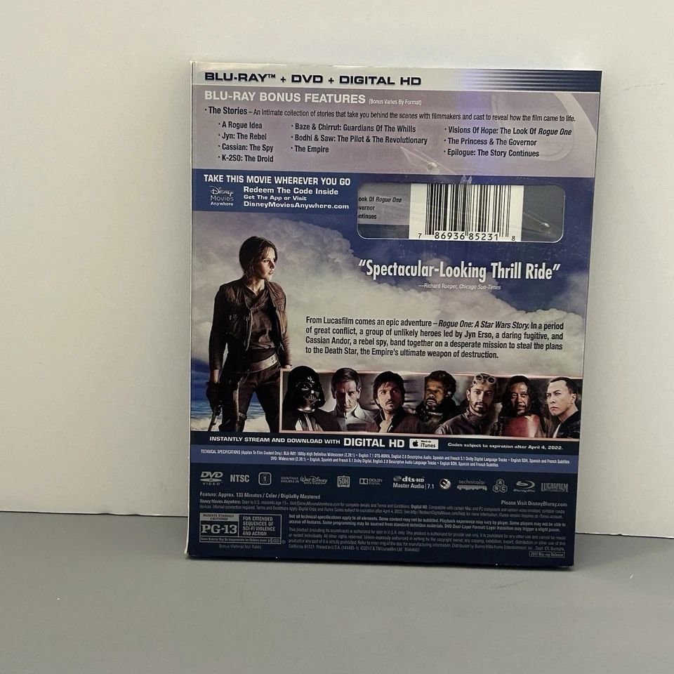 Rogue One: A Star Wars Story (Blu-ray + DVD + Digital 2017) w/ Slipcover Sealed - image 2 of 4