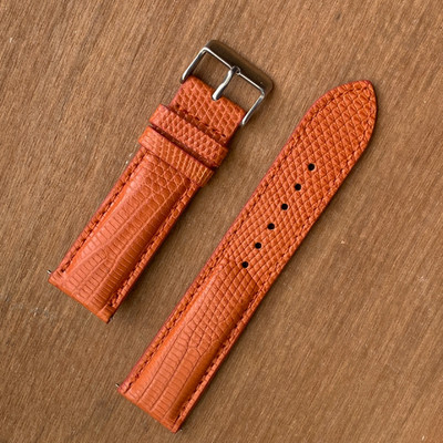 18mm Orange Lizard Leather Watch Band Men Classic Real Padded Lizard Watch Strap