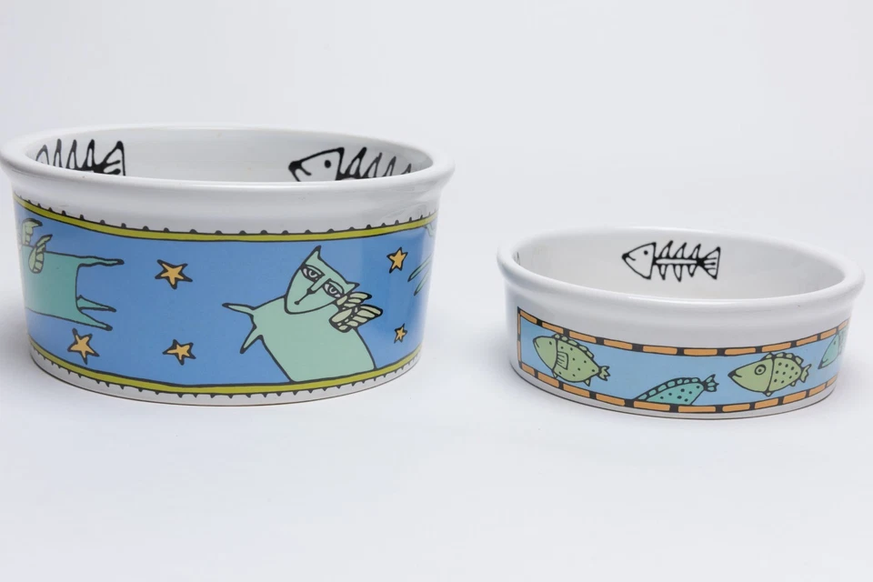 Cuencos de comida y agua para gatos Ursula Dodge, juego de decoración de gres Foto 4 de 4