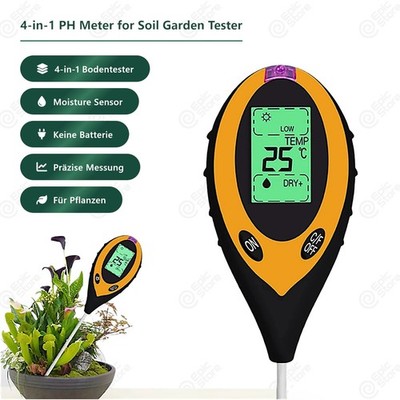 4-in-1 Digital Bodentester   pH, Feuchtigkeit, Temperatur & Licht Messgerät