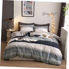 Duvet Cover Gray Blue White Stripes Modern Queen A2 Blue Grey Striped