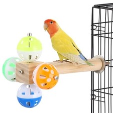Bird Perch Toy with Rotating Balls, Wood Perch for Bird Cages, 360  colorful