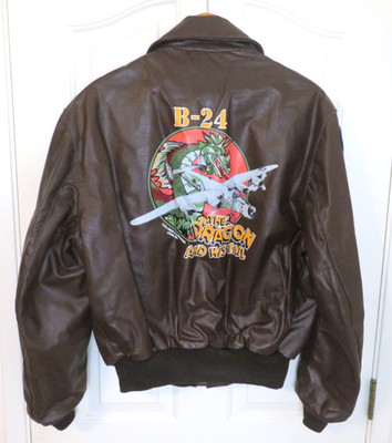 Vtg Type A-2 Brown Leather Bomber Jacket B-24 THE DRAGON AND HIS TAIL Mens L 46