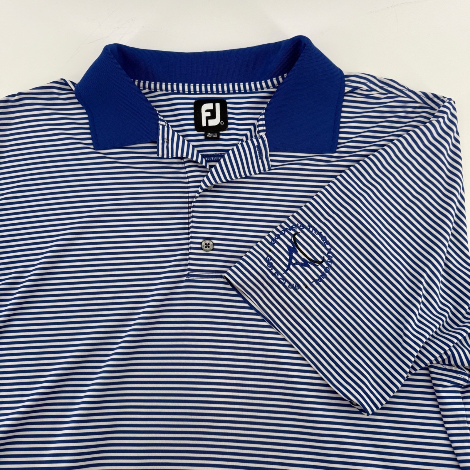 FootJoy FJ Golf Polo Shirt Blue White Stripe Mens Large Performance Golf Shirt
