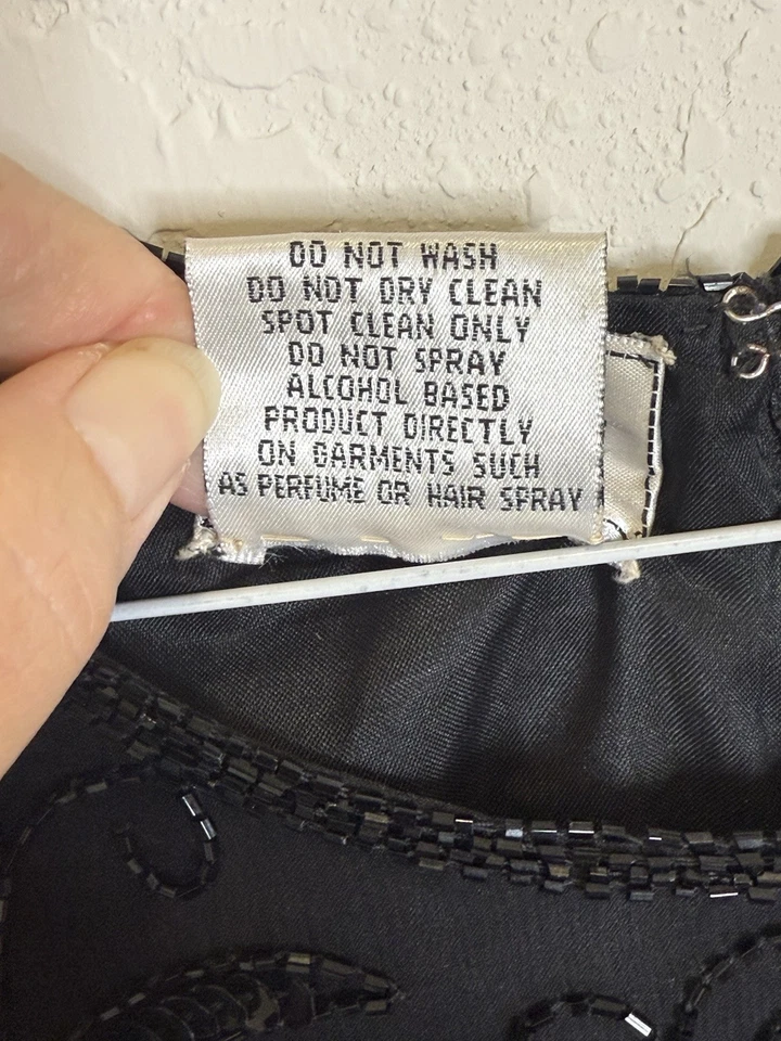 Blusa Top Vintage Patra Stenay Talla Grande Para Mujer Negra Lentejuelas Cuentas Seda Noche Foto 4 de 4