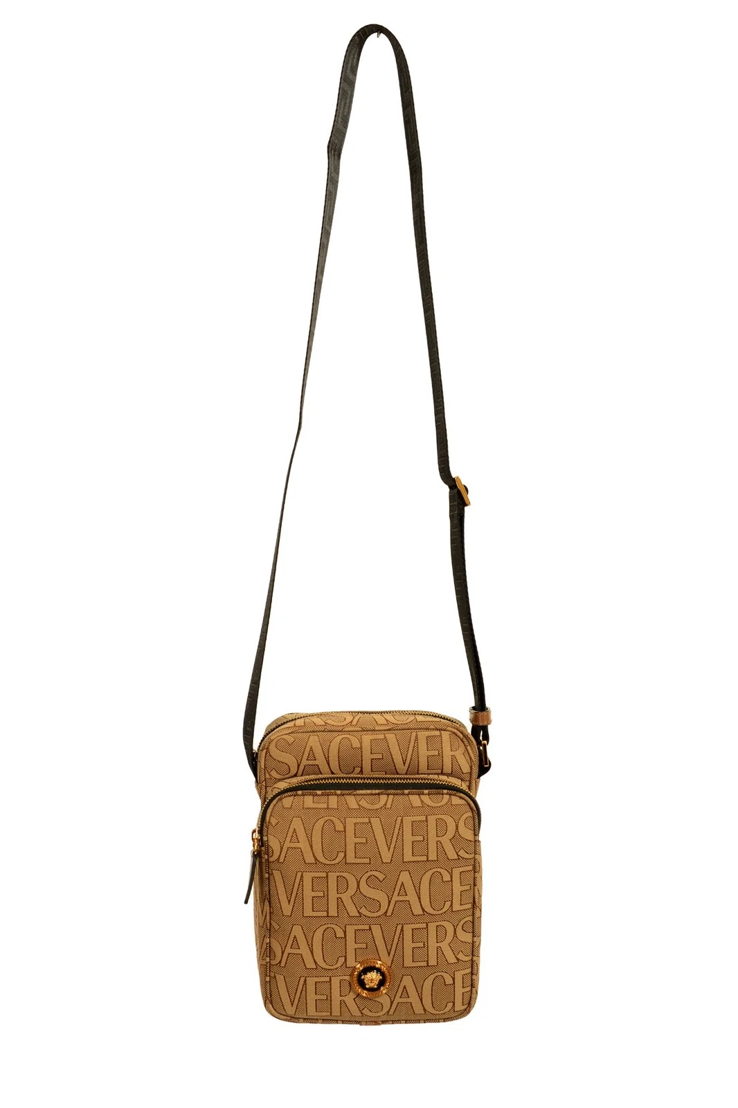 Versace — Versace Unisex Gold Medusa Logo Print Canvas Crossbody Shoulder Bag