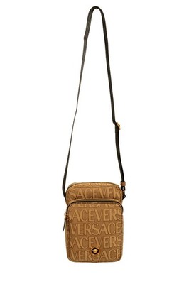 Versace Unisex Gold Medusa Logo Print Canvas Crossbody Shoulder Bag
