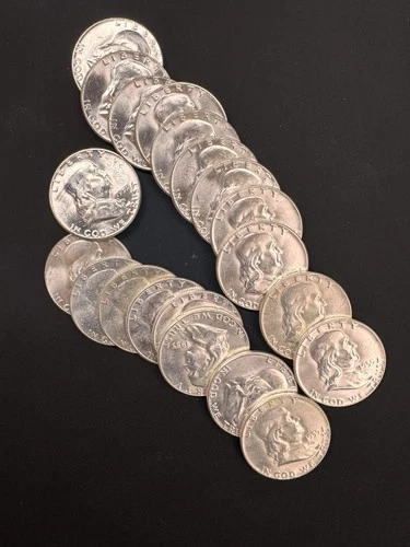 (20) COIN ROLL 1955  FRANKLIN SILVER  HALVES.. UNC
