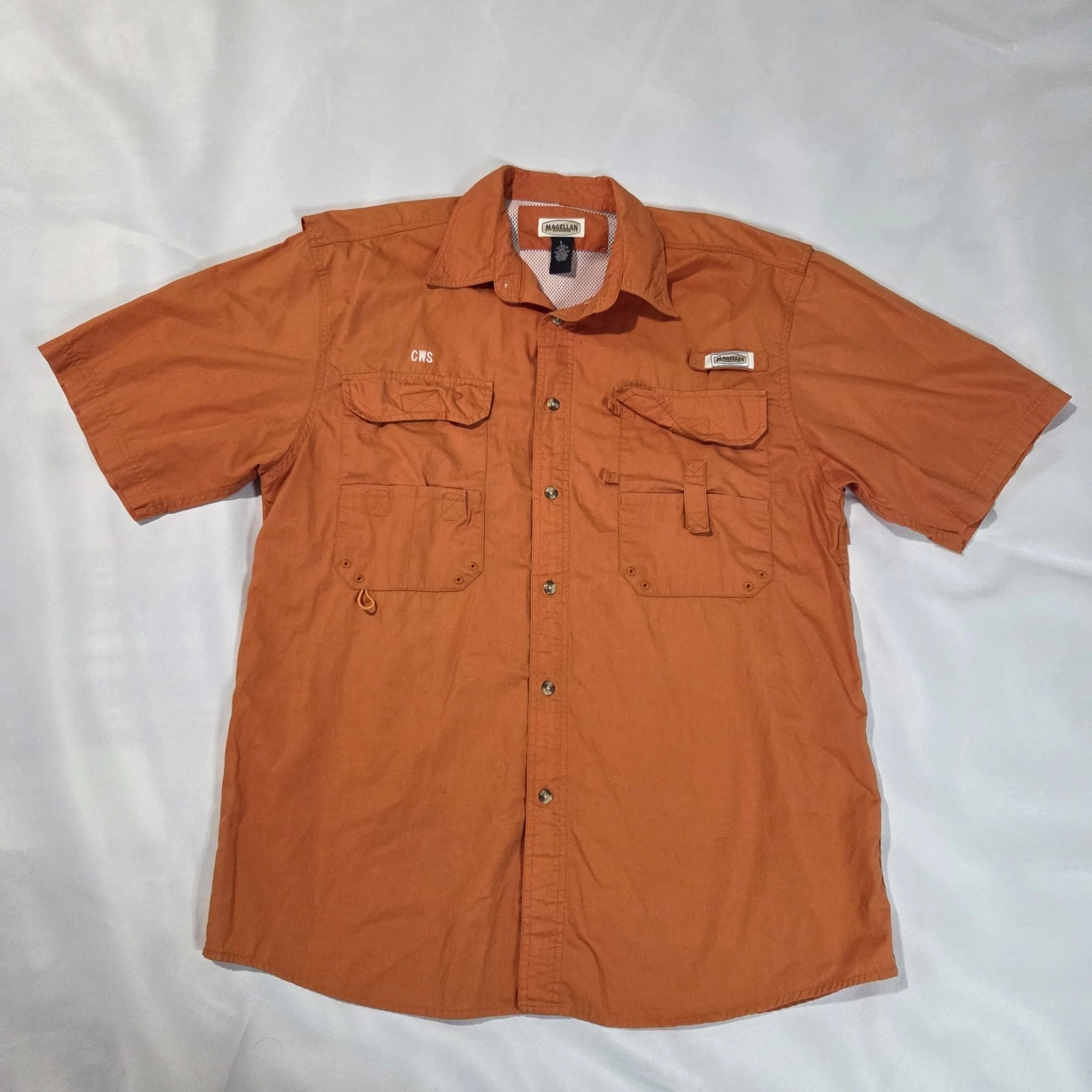 Magellan Outdoors Fishing Shirt Men's Large Burnt Orange Laguna Madre Short Slv