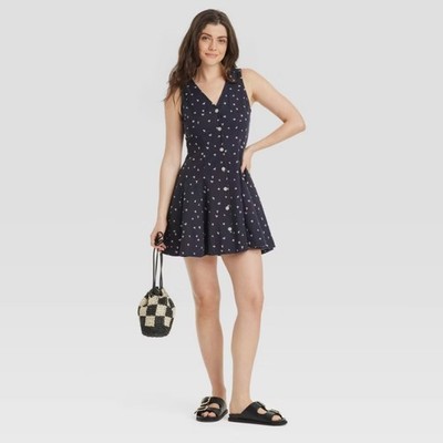 new NAVY FLORAL Sz XL Universal Thread Women's Button-Front V-Neck Mini Dress