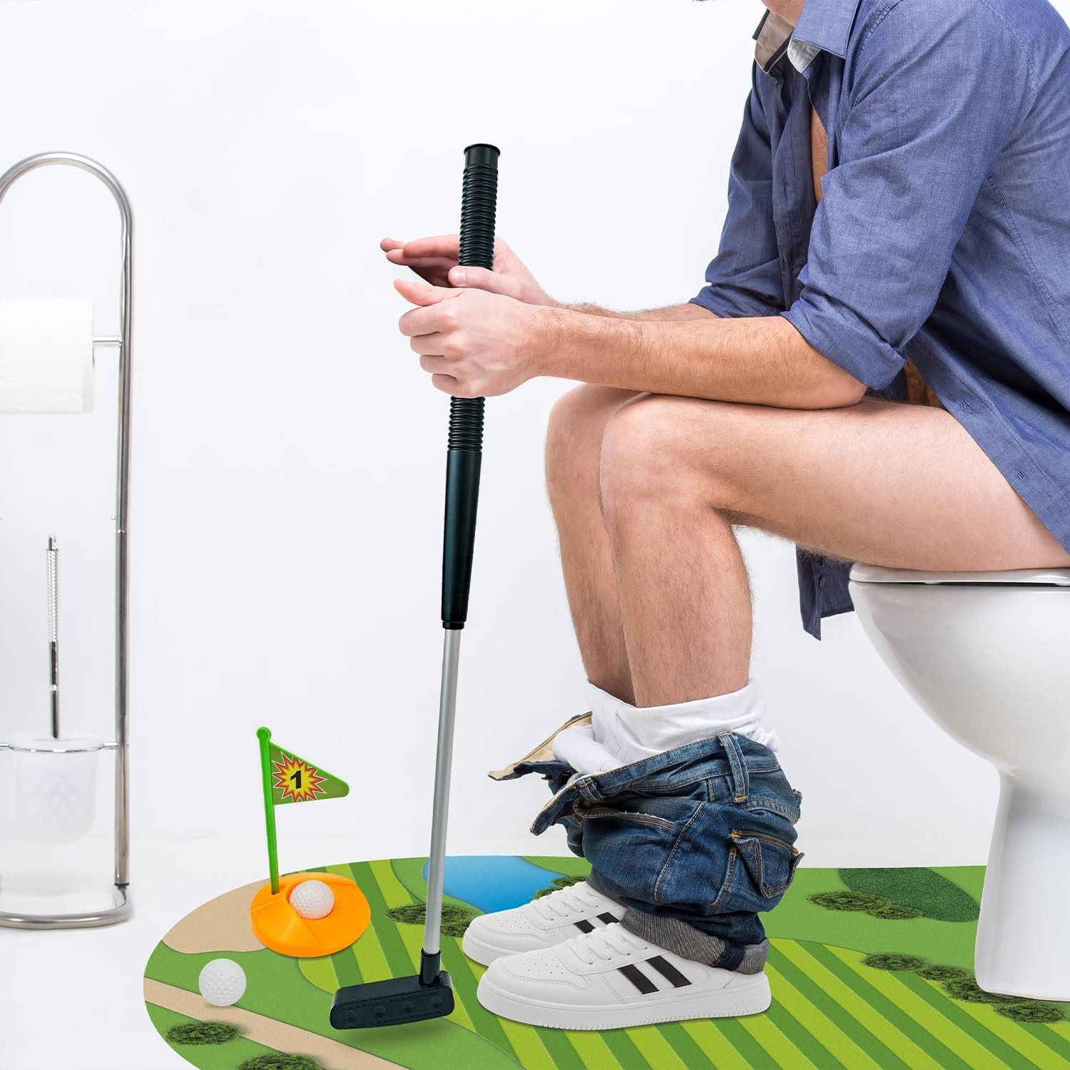 Gag Gifts For Men Golfer, Toilet Golf Bathroom Game For Adul