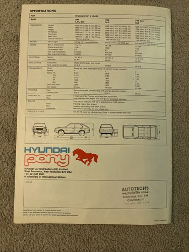 1982 Hyundai pony Car sales brochure - Picture 9 of 9