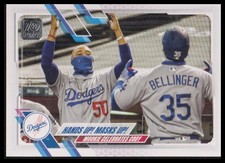 2021 Topps #303 Hands Up! Masks Up! (Mookie Betts / Cody Bellinger)