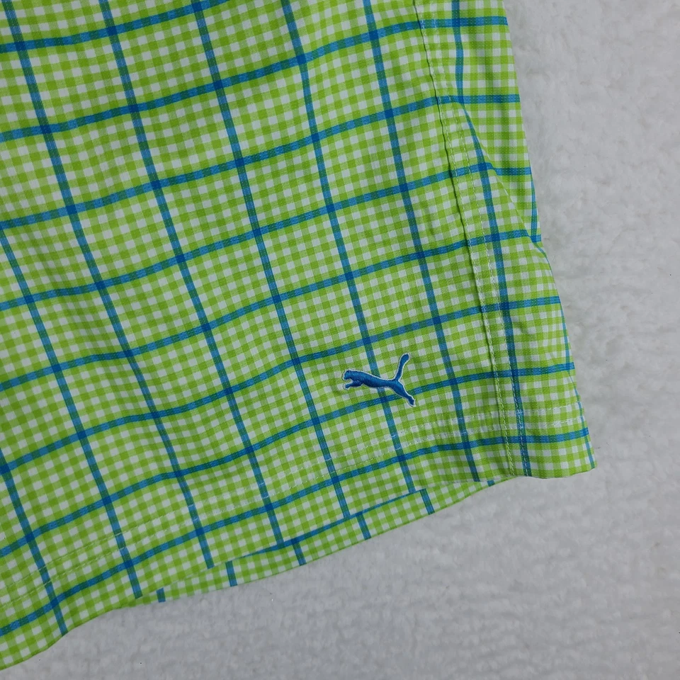 Puma Shorts Mens 34 Green Blue Check 11" Inseam Chino Dry Cell Performance Golf - Image 3 of 4