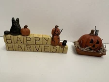 Suzi Skoglund Happy Harvest Cat Pumpkin (2000) & Jack O Lantern Figurines (2004)
