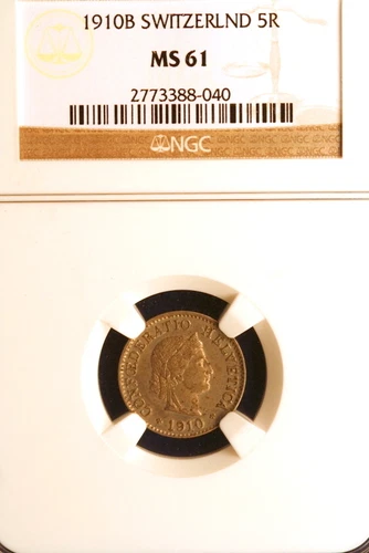 1910-B NGC MS61 SwitzerlaND Five Rappen #E0849