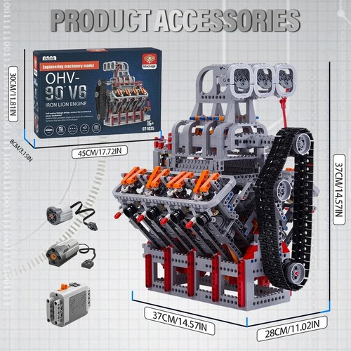 Motorized V8 Engine Model Kit 2106Pcs OHV 5.0L MOC Engine Replica Power Function - Picture 7 of 11