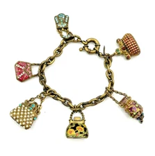Sweet Romance Bags & Purses Crystal Charm Bracelet Made in USA 6.75"