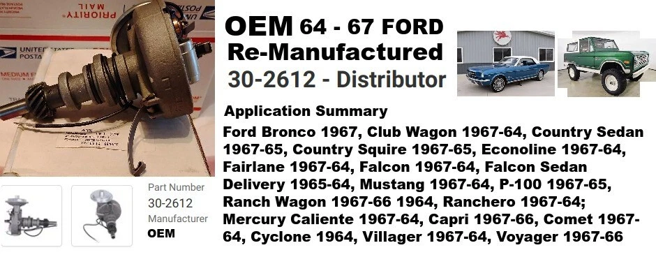 Distribuidor Reman OEM 30-2612 Ford Bronco 1967 Mustang 1967-64 Fairlane 1967-64 Foto 2 de 4