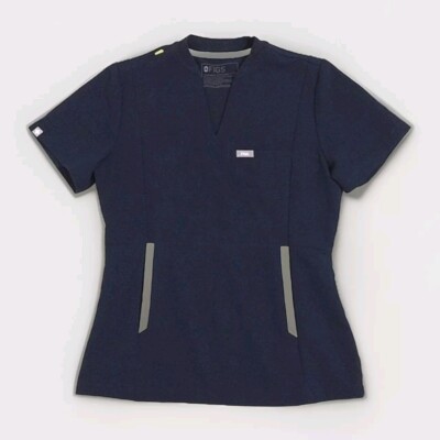 FIGS Odesa Slim Fit Scrub Top XS Dark Navy Blue Medical Uniform Nursing Workwear