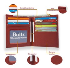 Mens Genuine Leather Bifold Wallet Slim Hipster Cowhide Credit Card ID Burgundy