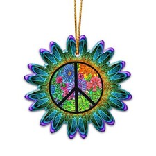 Hippie Peace Sign Love Christmas Ornament Tree Decorations 2D Flat NOT 3D Or...