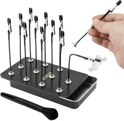 Model Painting Stand Base, 12PCS Bendable Alligator Clip Sticks and Brush Set 